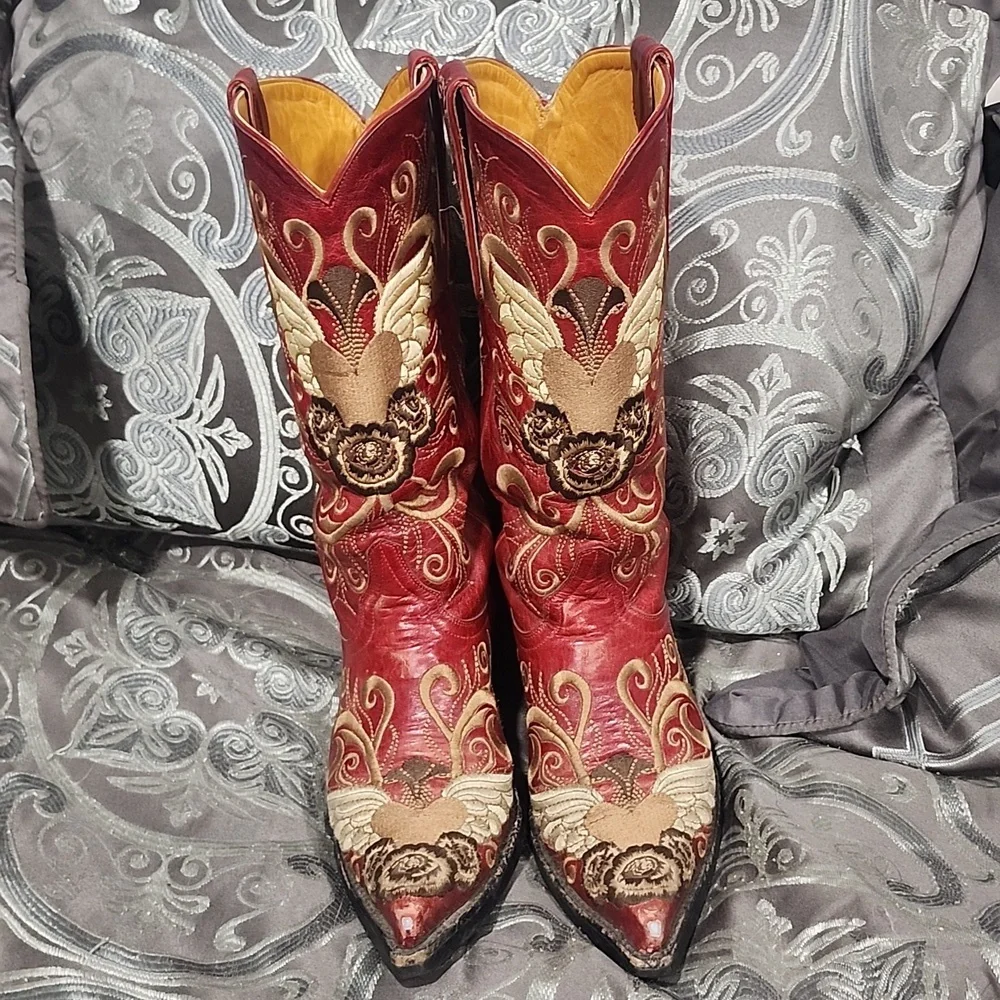 Old Gringo Red Heart With Wings Embroidered Cowboy Or Cowgirl Boots Size 6.5 - Picture 1 of 10
